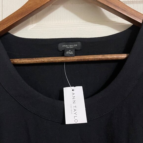 Ann Taylor Womens NWT Black Half Sleeve Round Neck Stretch Blouse Medium - Picture 3 of 6